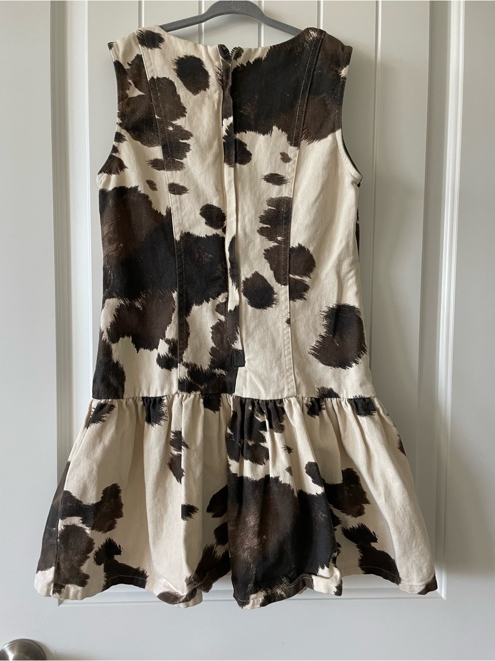 GB girls Black and Cream Cowprint Ruffle-Hem Dress